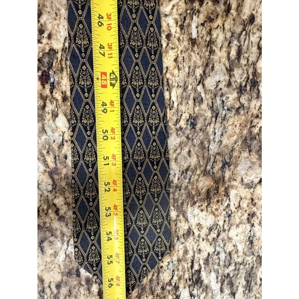 Valentino Cravatte Silk Tie Blue Gold Diamond Medallion Made in Italy